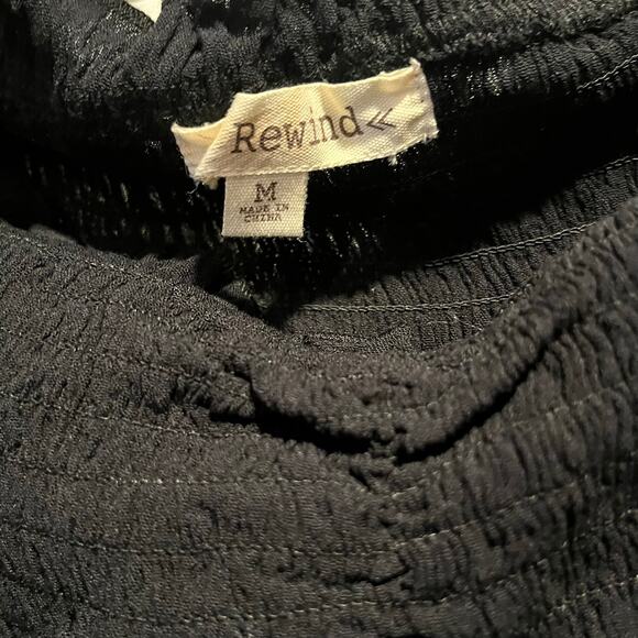 Black Smocked Tiered Mini Dress Cottagecore Skater Babydoll Fit Flowy M - Picture 6 of 7